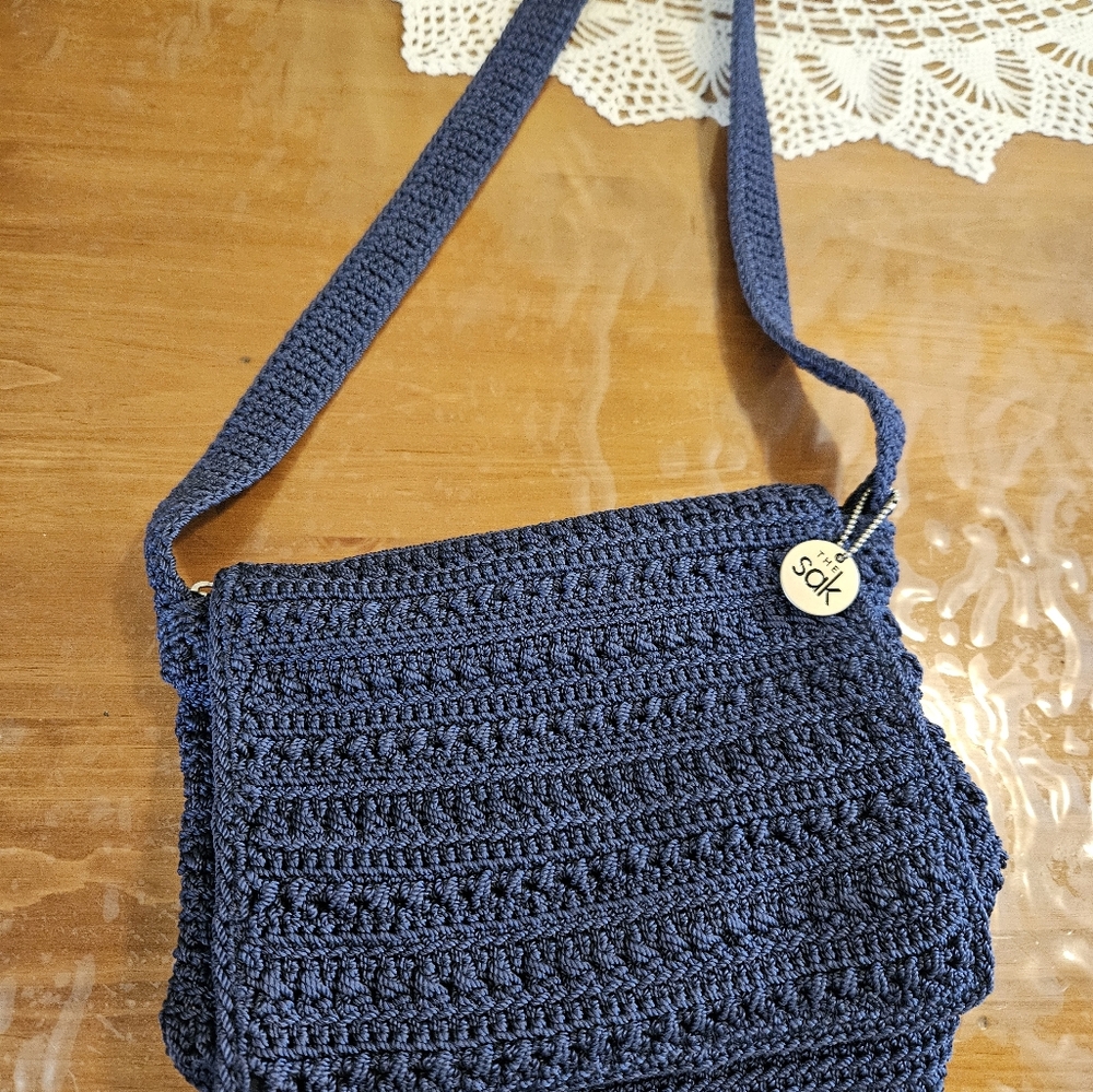 The sak crochet shoulder purse cornflower blue